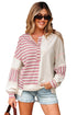 Colorblock Striped Patchwork Henley Pullover Top Exposed-Seam Drop-Shoulder